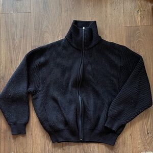 Cozy Funnel Neck Zip up Sweater Navy Blue